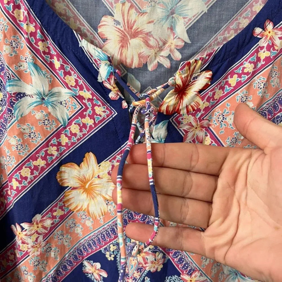 J Jill Womens Multicolor Floral Blouse MP Sleeveless V Neck Batik Boho Casual - Picture 3 of 6